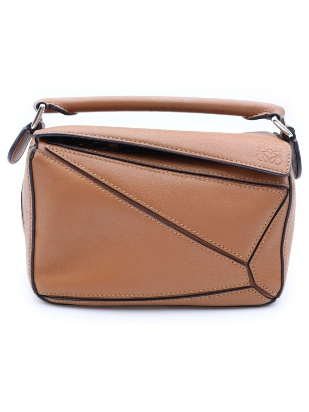 Loewe Puzzle Edge Small Tan Handbag Case Pouch Brown Leather Silver